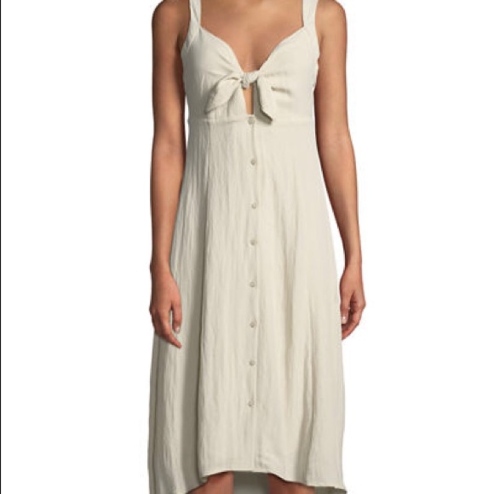 Front tie beige midi dress